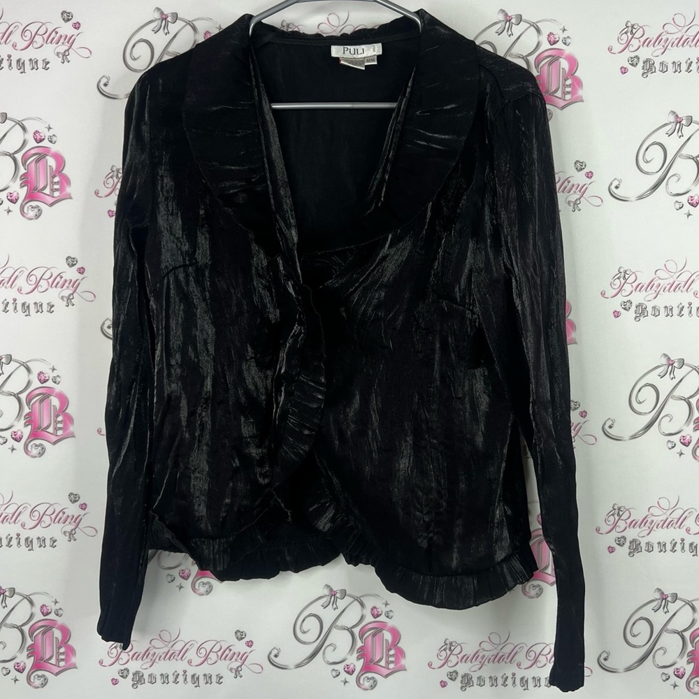 Puli cardigan blazer shiny ruffle frilly Women's Blouse with Ruffle Detail